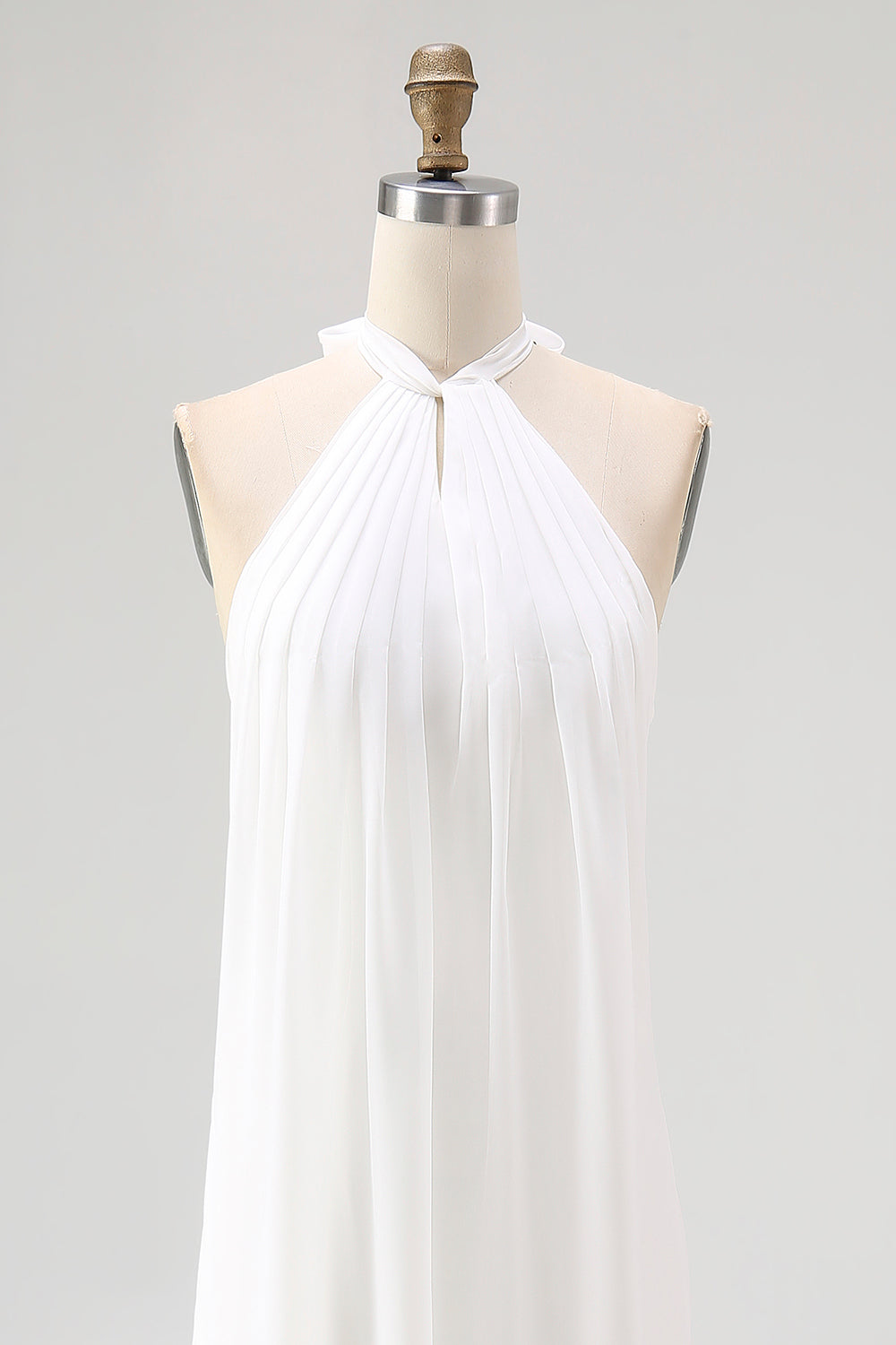 White Halter Neck A Line Long Chiffon Rehearsal Dinner Dress