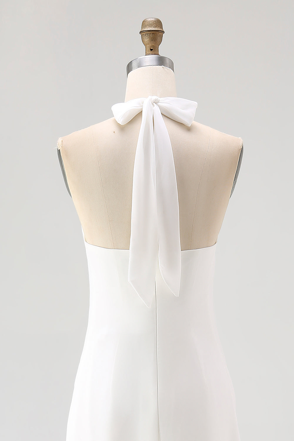 White Halter Neck A Line Long Chiffon Rehearsal Dinner Dress