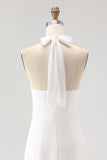 White Halter Neck A Line Long Chiffon Rehearsal Dinner Dress