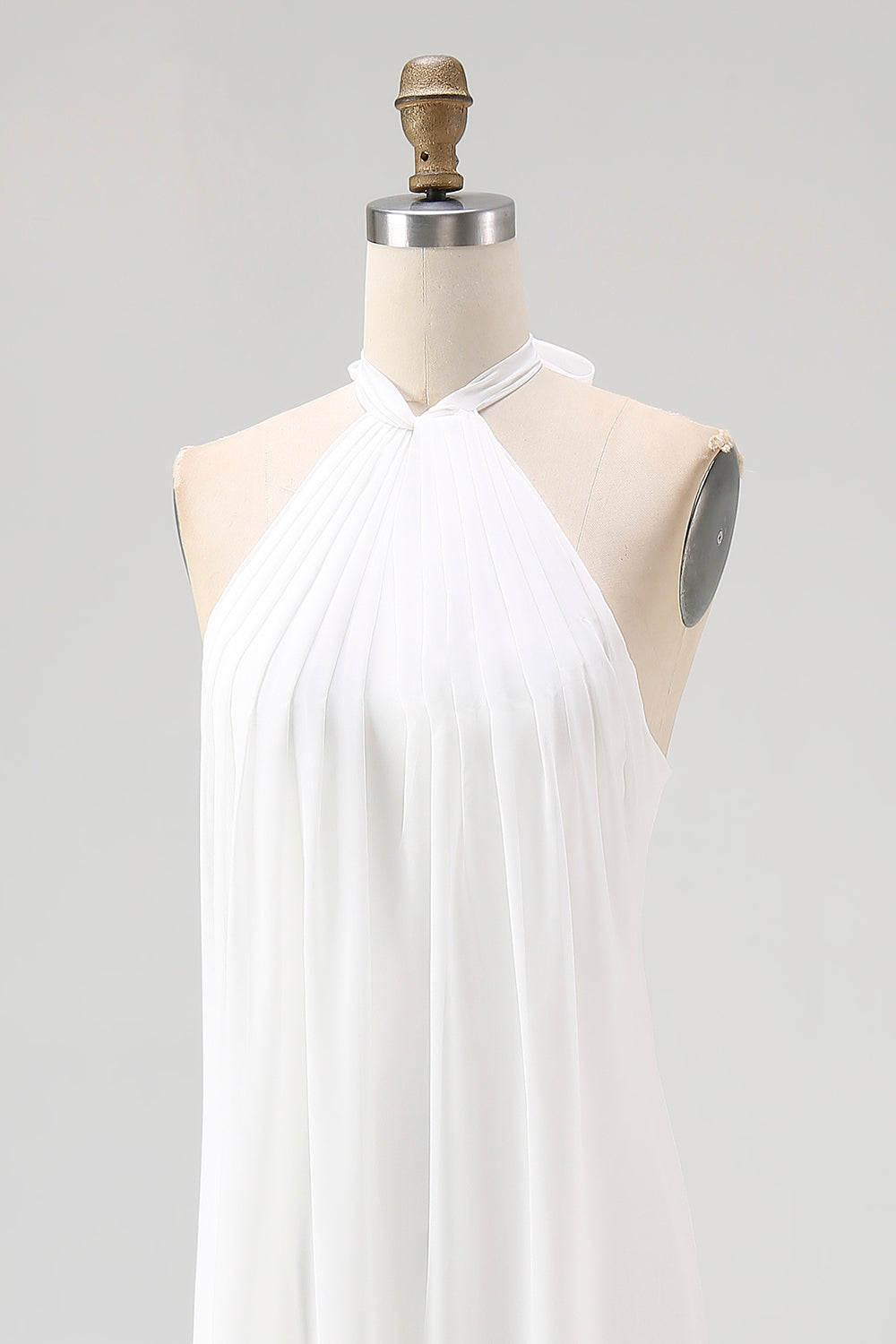 White Halter Neck A Line Long Chiffon Rehearsal Dinner Dress