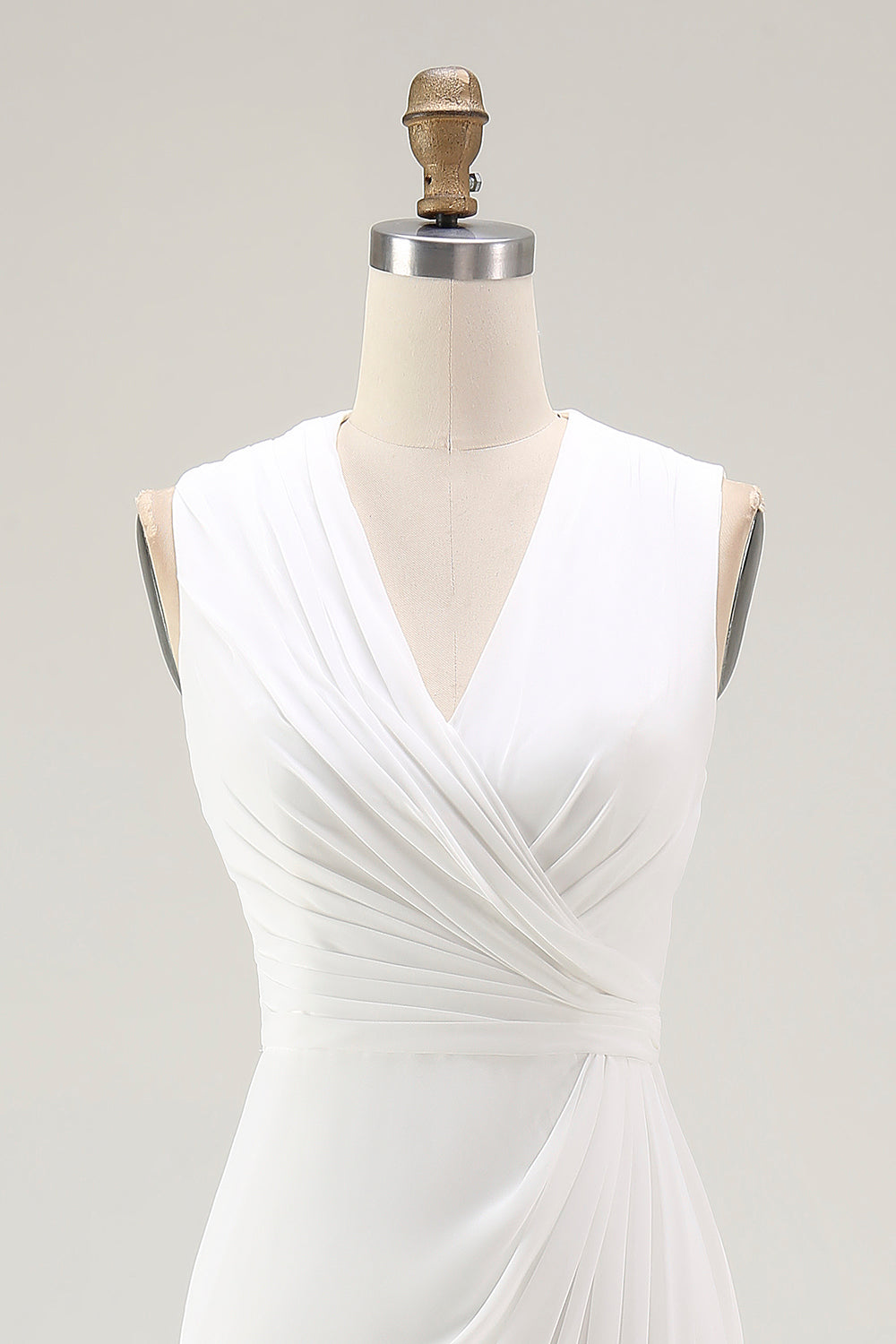 White Chiffon V-Neck Sheath Sleeveless Long Rehearsal Dinner Dress