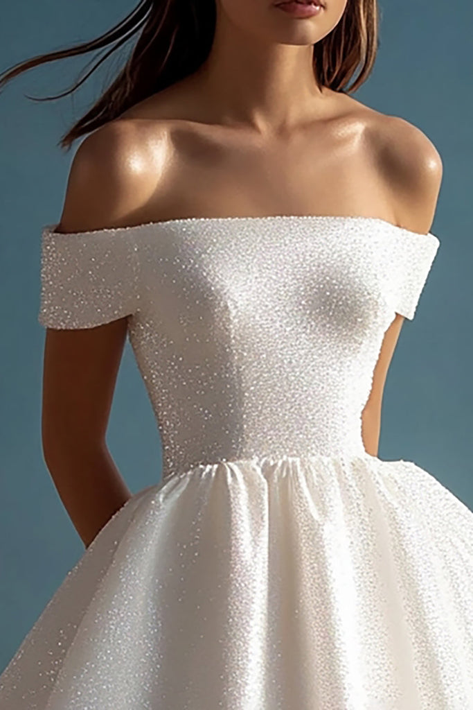 ZAPAKASA Women A Line White Sequins Mini Graduation Dress with Ruffles