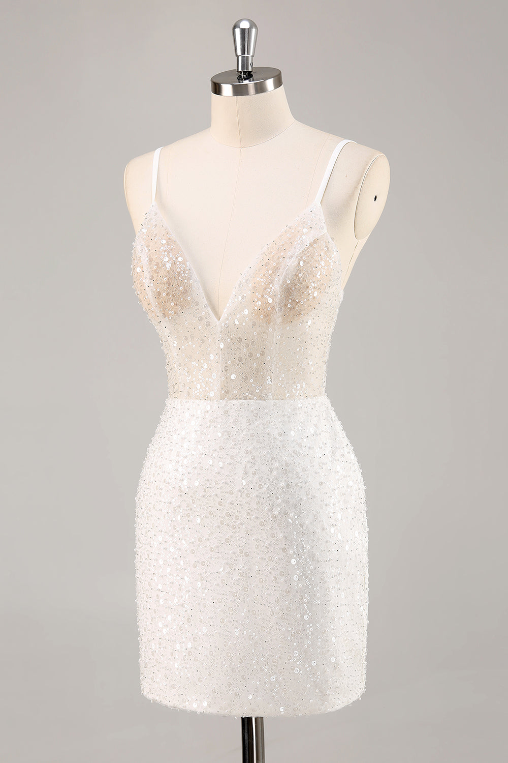 ZAPAKASA Women Sparkly White Sheath Sequins Mini Graduation Dress V-Neck Spaghetti Straps Bodycon Homecoming Dress ZAPAKASA Women Sparkly White Sheath Sequins Mini Graduation Dress V-Neck Spaghetti Straps Bodycon Homecoming Dress