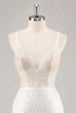 Sparkly White Deep V-Neck Mini Sheath Graduation Homecoming Dress