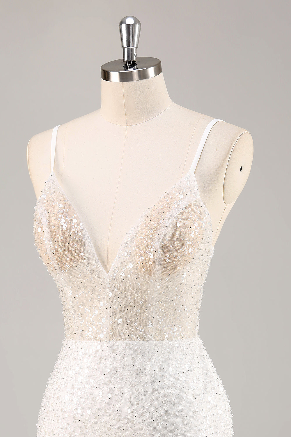 Sparkly White Deep V-Neck Mini Sheath Graduation Homecoming Dress