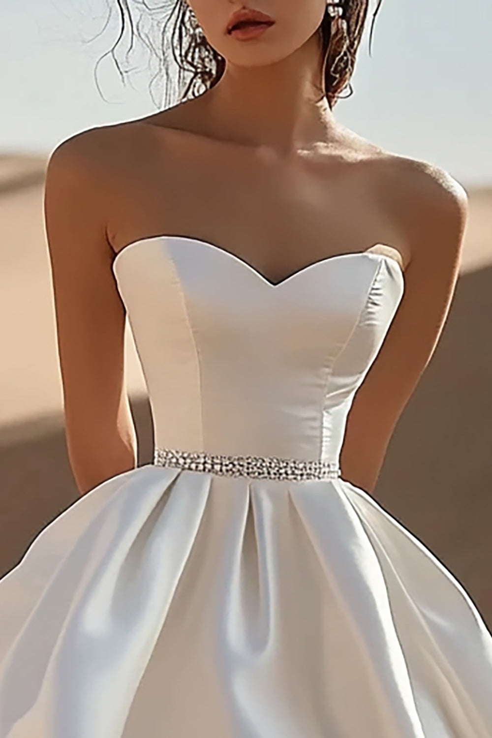 ZAPAKASA Women White Satin A Line Ruched Mini Graduation Dress