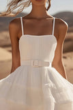 White Organza Mini Square Neck Graduation Dress