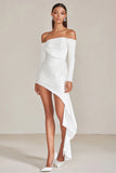 Glitter Off the Shoulder Short Little White Dress with Sleeves