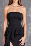 Black Sheath Satin Square Neck Long Formal Dress with Slit