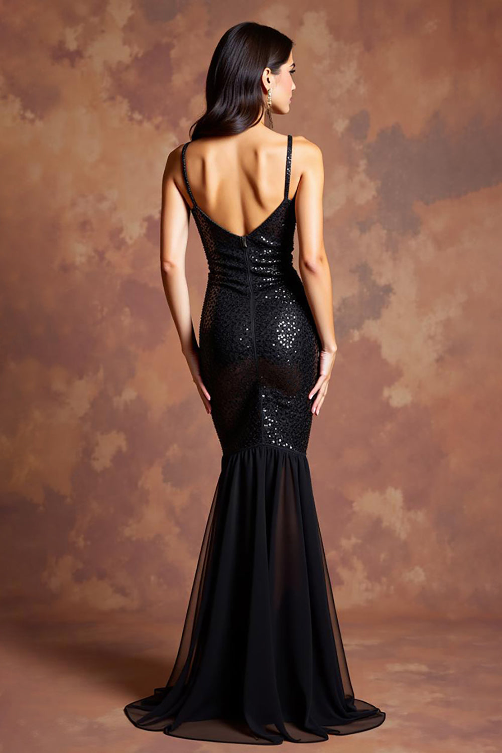 Sparkly Black Sheath Deep V-Neck Long Formal Dress with Slit