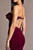 Burgundy Satin Mermaid Sweetheart Formal Dress with Ruffles