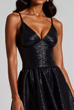 Black Sequins Mini Spaghetti Straps Formal Dress