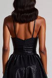 Black Sequins Mini Spaghetti Straps Formal Dress