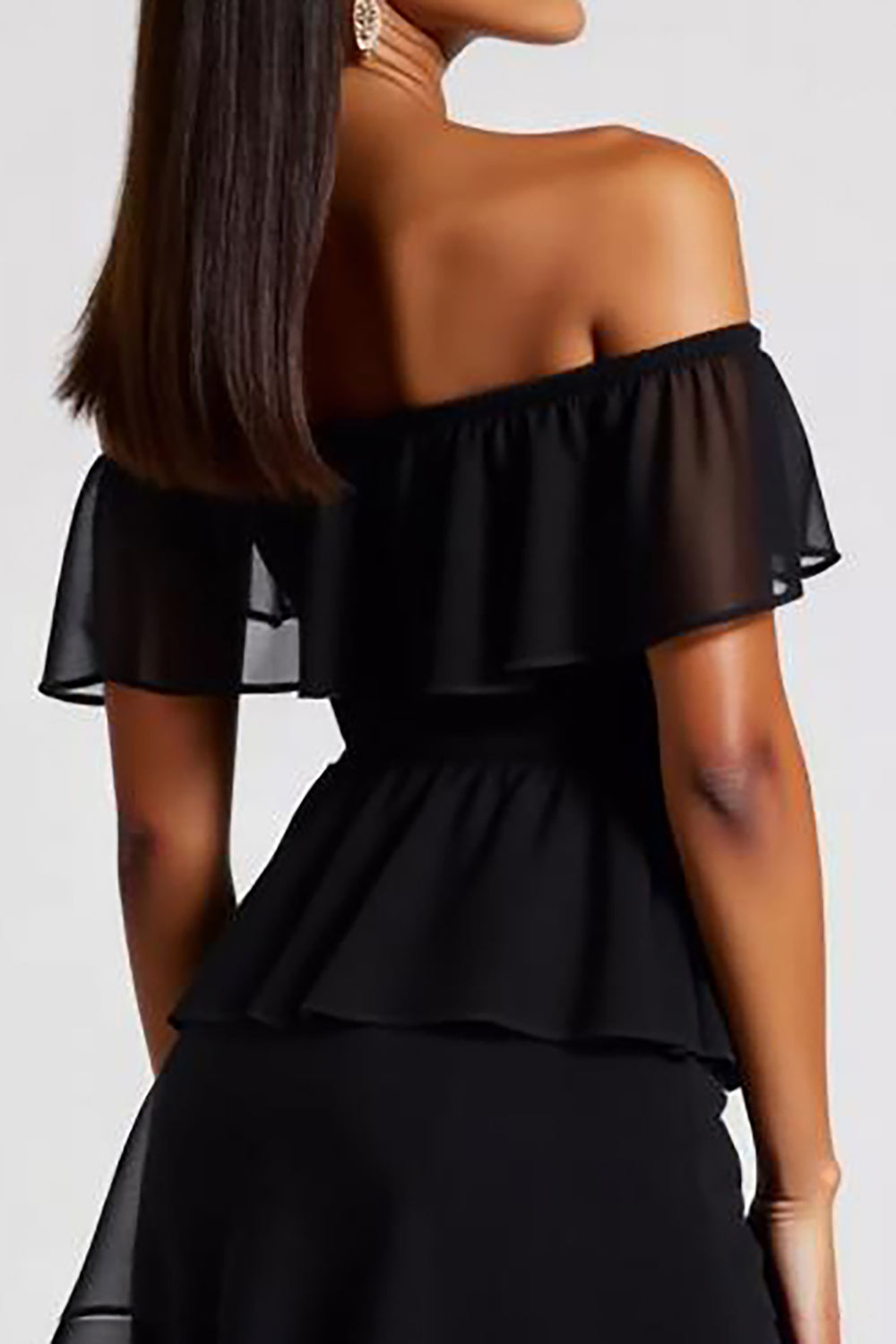 Tiered Chiffon Off the Shoulder Short Little Black Dress