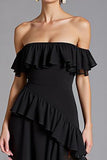 Black Chiffon Square Neck A Line Long Formal Dress with Slit