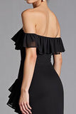 Black Chiffon Square Neck A Line Long Formal Dress with Slit