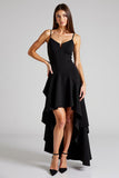Black A Line High Low Asymmetrical Formal Dress