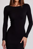 Black Sheath Boat Neck Long Sleeves Formal Dress with Slit