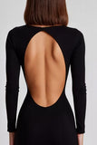 Black Sheath Boat Neck Long Sleeves Formal Dress with Slit
