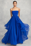 Royal Blue Square Neck A Line Chiffon Long Formal Dress