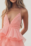 Pink Orange Tiered Tulle A Line Mini Cocktail Dress with Ruffles
