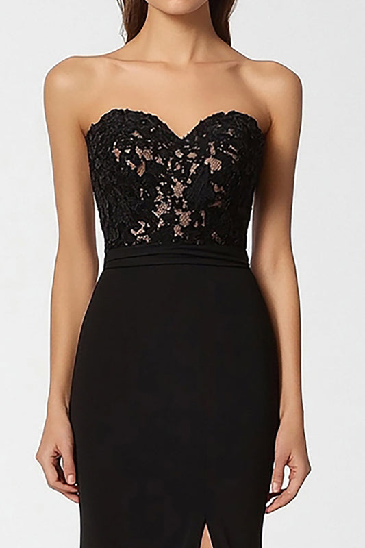 Mermaid Long Sweetheart Black Tie Dress with Slit