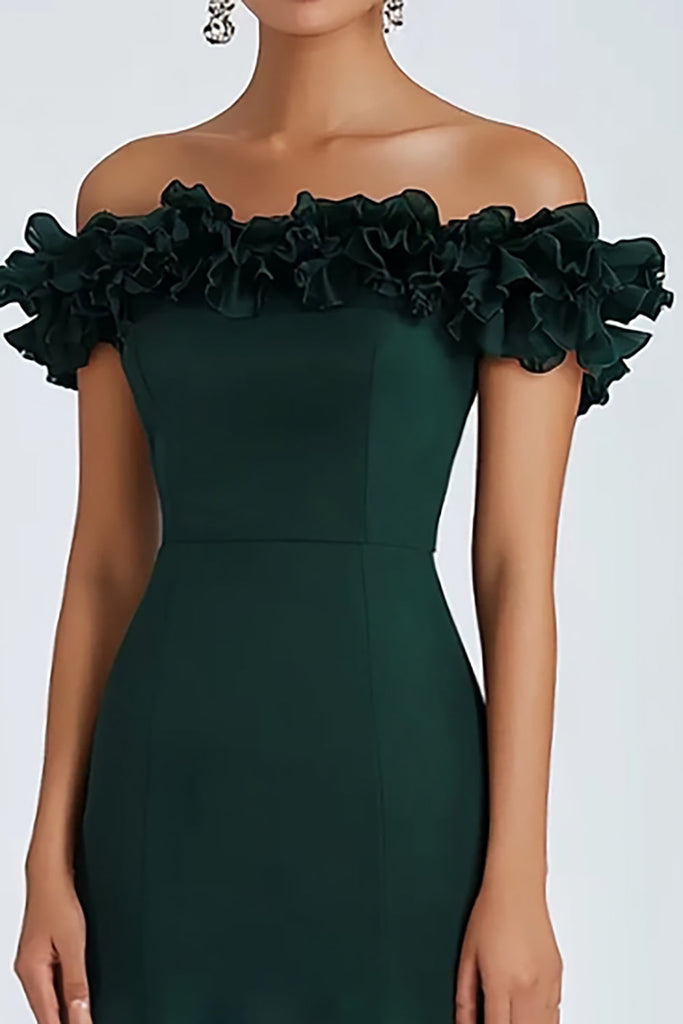 ZAPAKASA Women Dark Green Sheath Off the Shoulder Long Formal Dress ...
