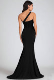 Chiffon Mermaid Keyhole Long Black Tie Dress with Slit