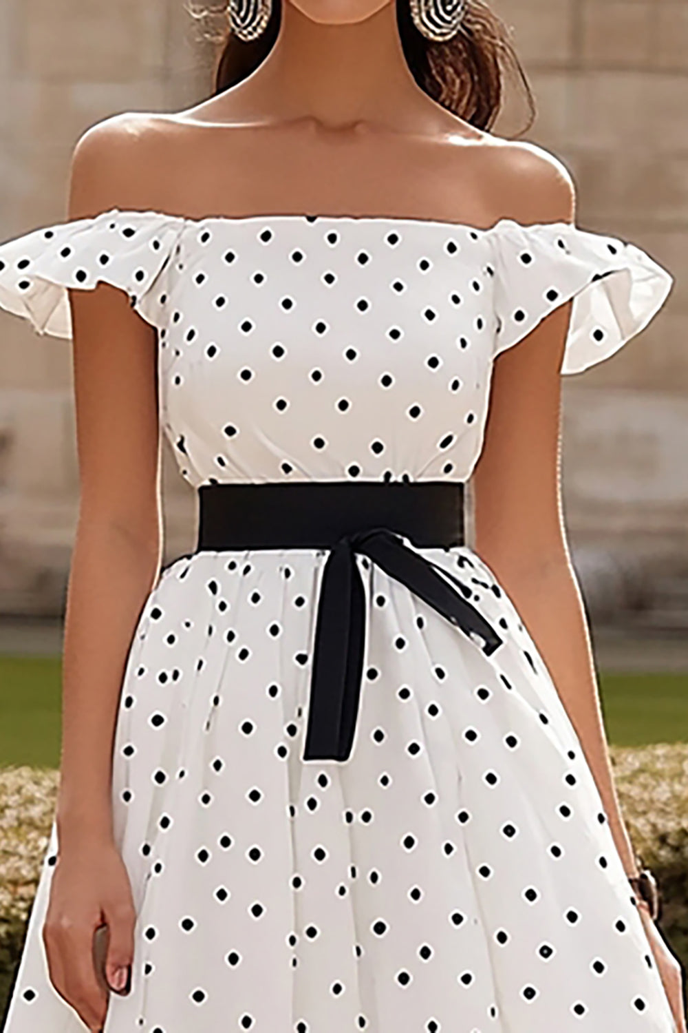 Black&White A Line Off the Shoulder Long Formal Dress with Ruffles