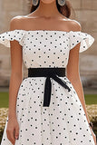 Black&White A Line Off the Shoulder Long Formal Dress with Ruffles