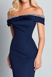 Navy Mermaid Off the Shoulder Long Formal Dress