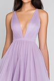 Lilac Tulle A Line Tiered Long Asymmetrical Formal Dress