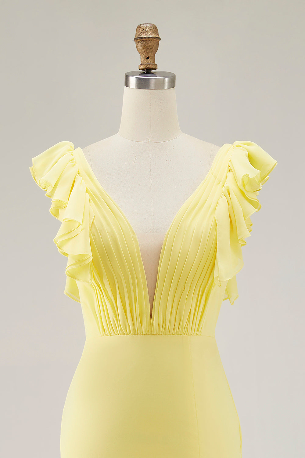 Yellow Chiffon Mermaid Ruffled Long Formal Dress with Slit