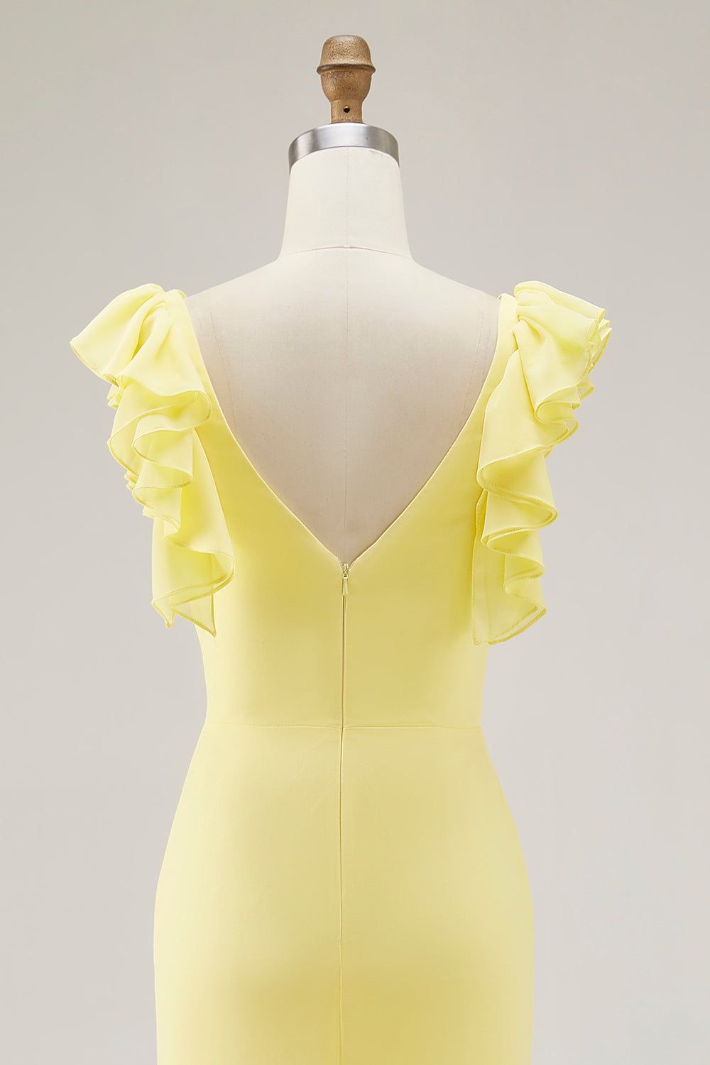 Yellow Chiffon Mermaid Ruffled Long Formal Dress with Slit