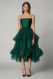 A Line Dark Green Square Neck Tiered Long Formal Dress