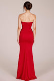 Red Strapless Sheath Long Backless Formal Dress with Slit