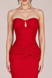Red Strapless Sheath Long Backless Formal Dress with Slit