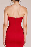 Red Strapless Sheath Long Backless Formal Dress with Slit