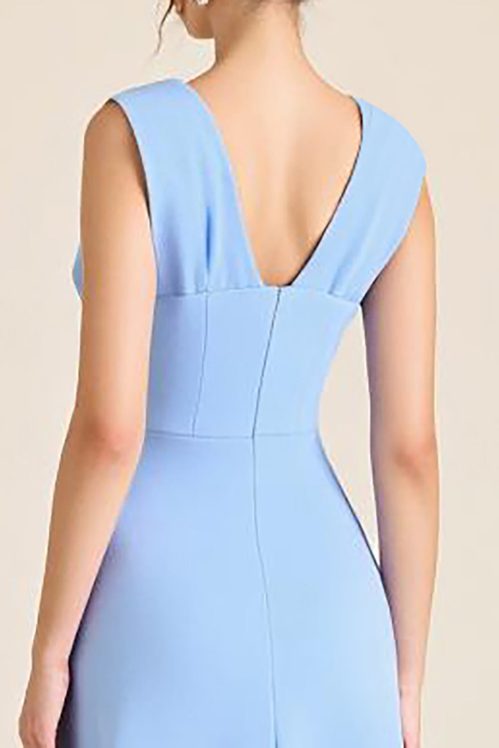 Sky Blue Sheath V-Neck Long Formal Dress with 3D Flowers