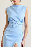 Sky Blue Sheath Sleeveless Long Formal Dress with Slit