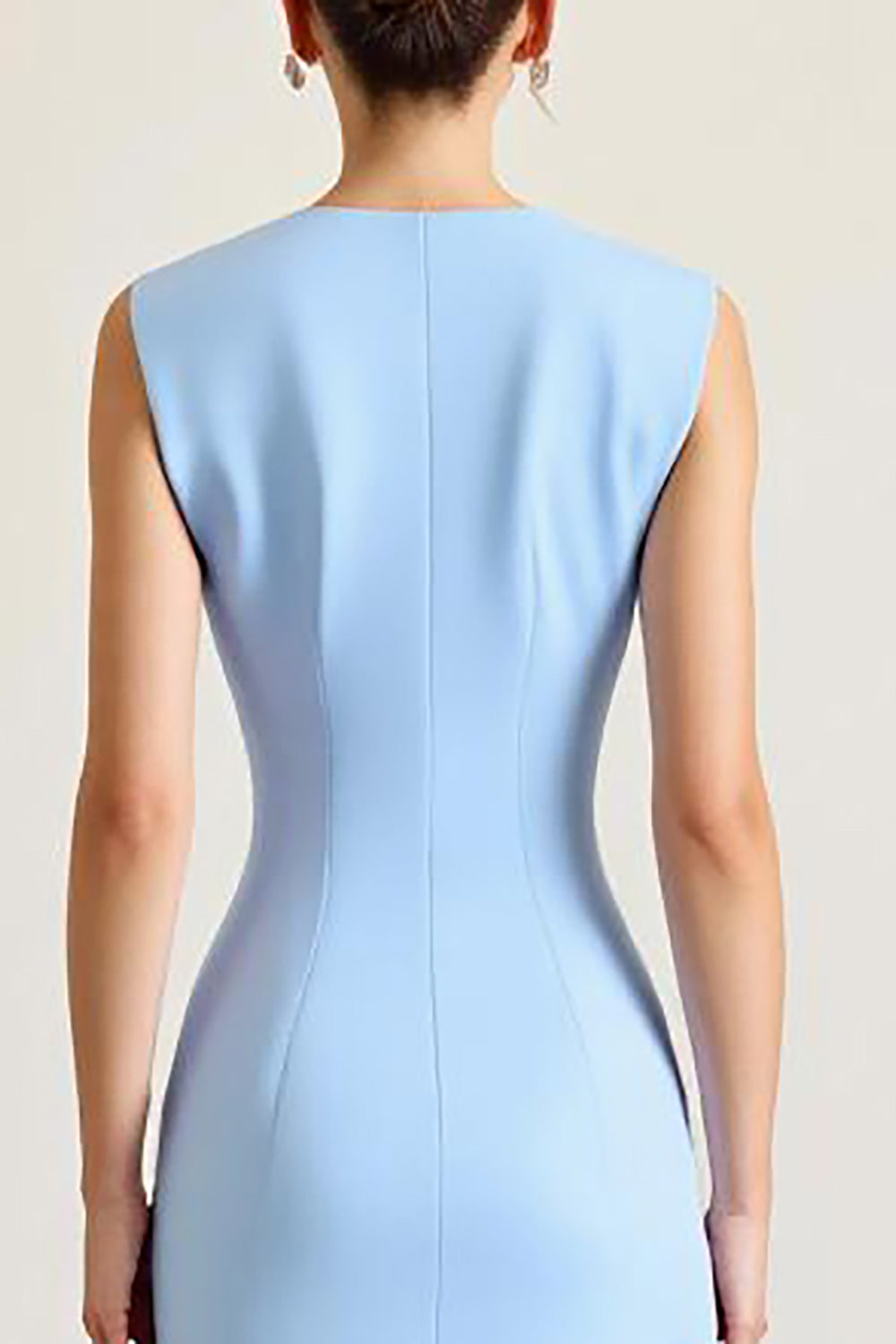 Sky Blue Sheath Sleeveless Long Formal Dress with Slit