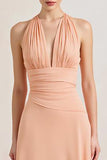 Peach A Line Chiffon Deep V-Neck Halter Long Formal Dress