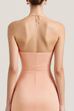 Peach A Line Chiffon Deep V-Neck Halter Long Formal Dress