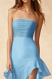 Sheath Sky Blue Square Neck Long Formal Dress with Slit