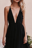 Black Deep V-Neck Tulle Asymmetrical Long Formal Dress