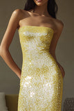 Sparkly Yellow Sequins Sheath Long Formal Dress