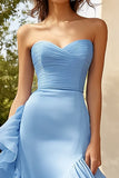 Sweetheart Sky Blue Sheath Long Formal Dress with Ruffles