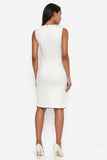White A Line Satin Sleeveless Round Neck Midi Formal Dress