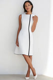 White A Line Satin Sleeveless Round Neck Midi Formal Dress