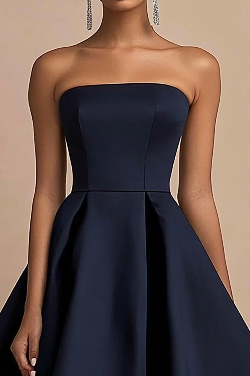 ZAPAKASA Women Navy A Line Satin Square Neck Mid-Calf Wedding Guest Dress Strapless Semi Formal Dress ZAPAKASA Women Navy A Line Satin Square Neck Mid-Calf Wedding Guest Dress Strapless Semi Formal Dress